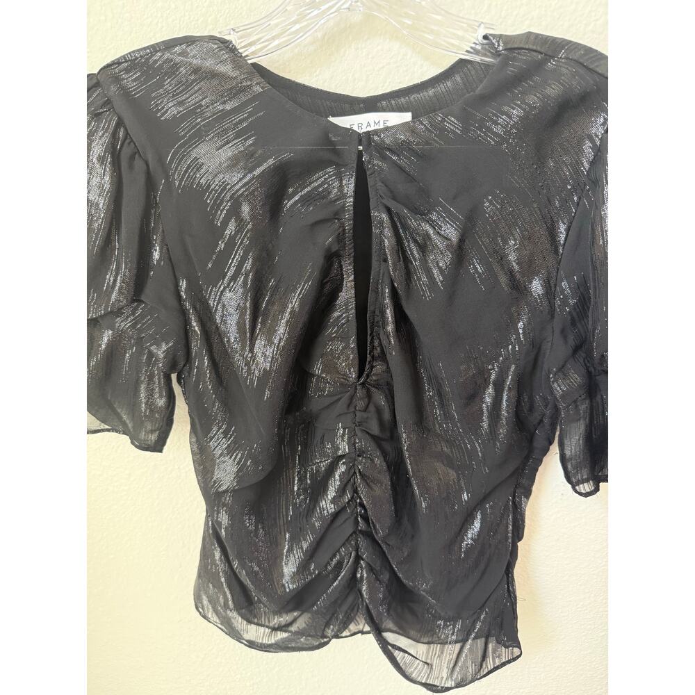 Frame Ruched Sleeve Keyhole Top Nior Black Size Small - Picture 4 of 8